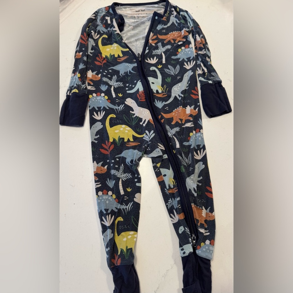 VGUC Little Sleepies Navy Dinosaur zippy - size 6-12 months